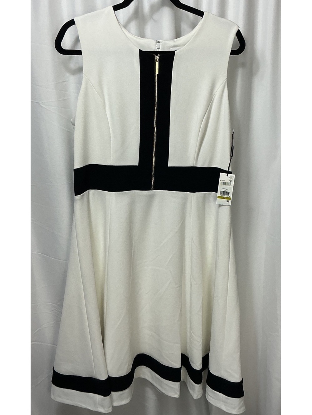 Calvin Klein Black White Colorblock Zip Fit Flare Dress 14 NWT Office work